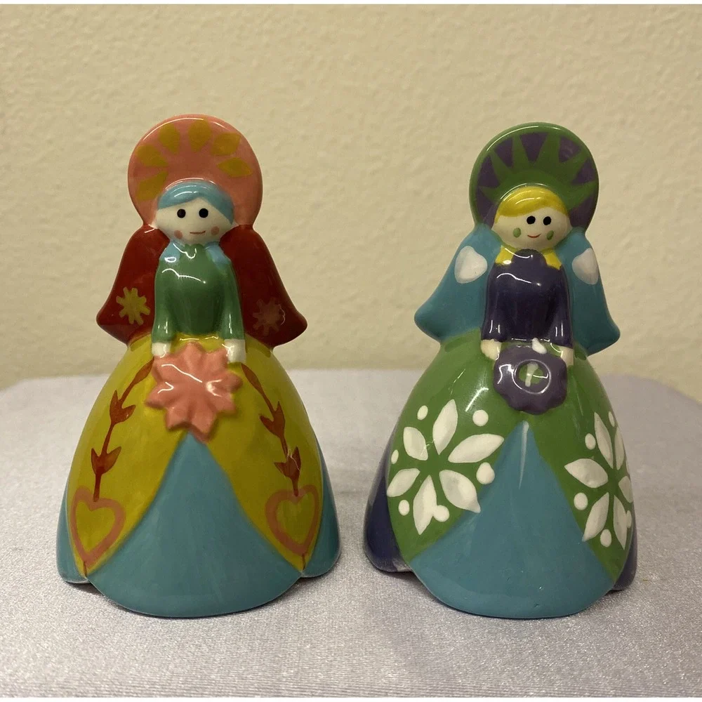 World Market Salt & Pepper Shakers Folkloric Colorful Angels Figurines